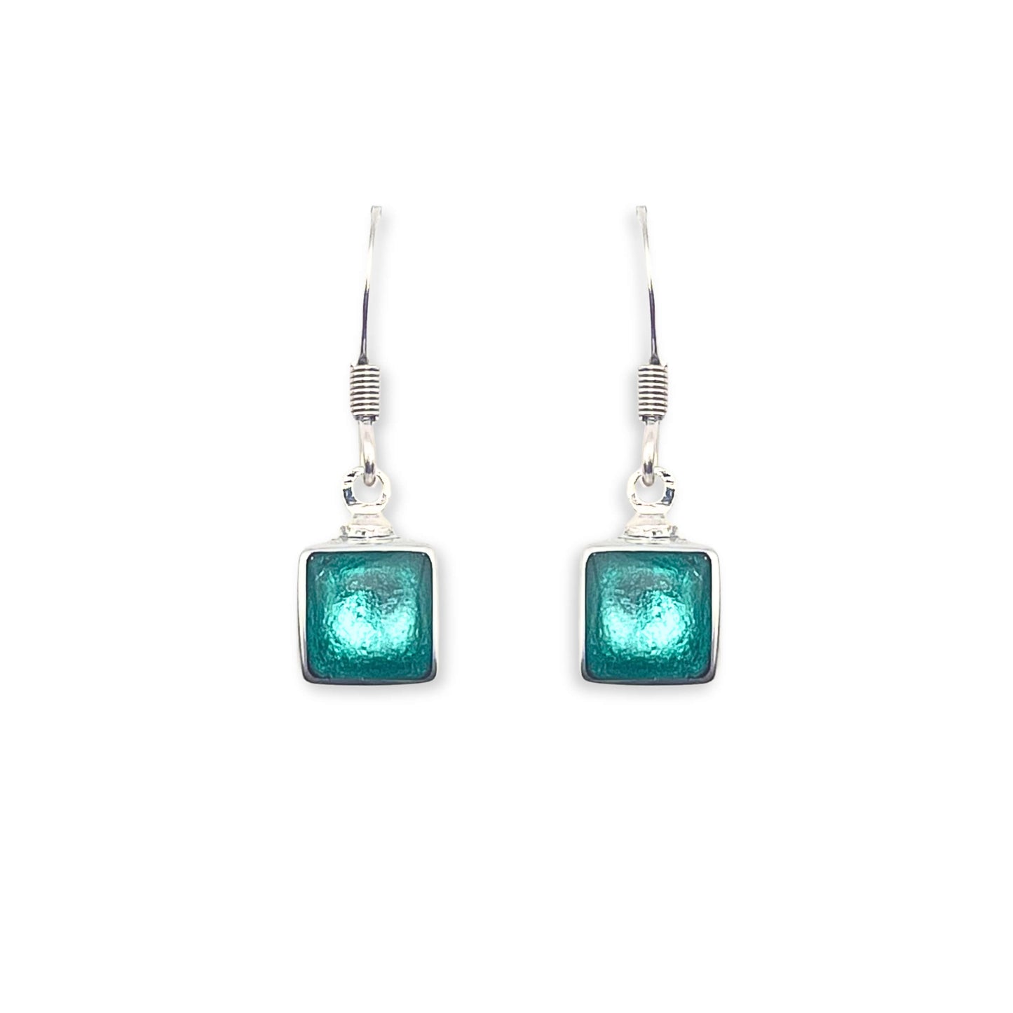 Mint Aluminium Squares Shiny Small Fish Hook Earrings