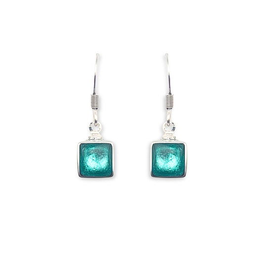 Mint Aluminium Squares Shiny Small Fish Hook Earrings