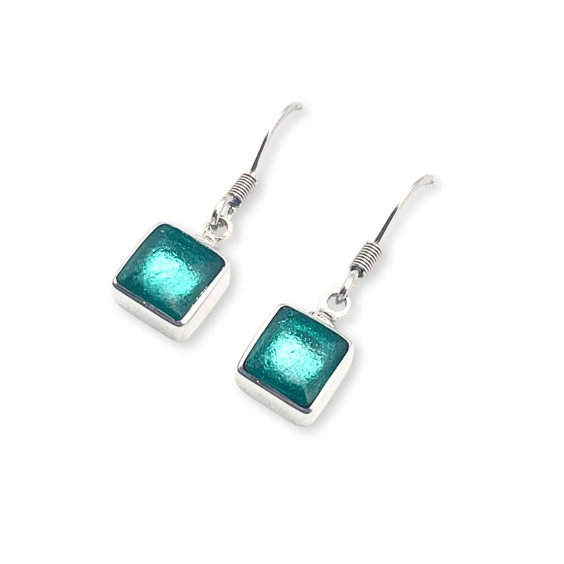 Mint Aluminium Squares Shiny Small Fish Hook Earrings