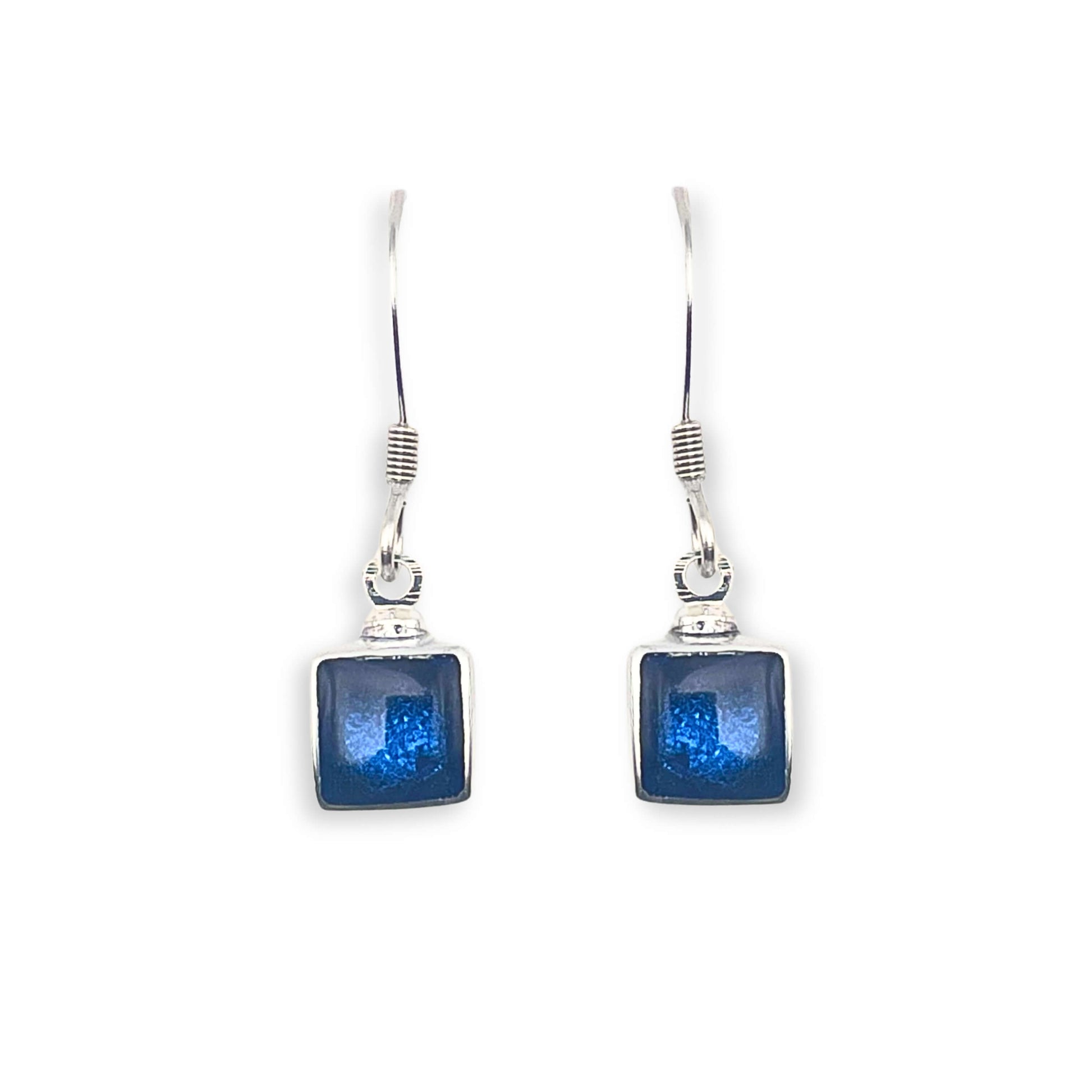Navy Aluminium Squares Shiny Small Fish Hook Earrings