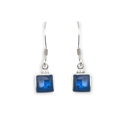 Navy Aluminium Squares Shiny Small Fish Hook Earrings