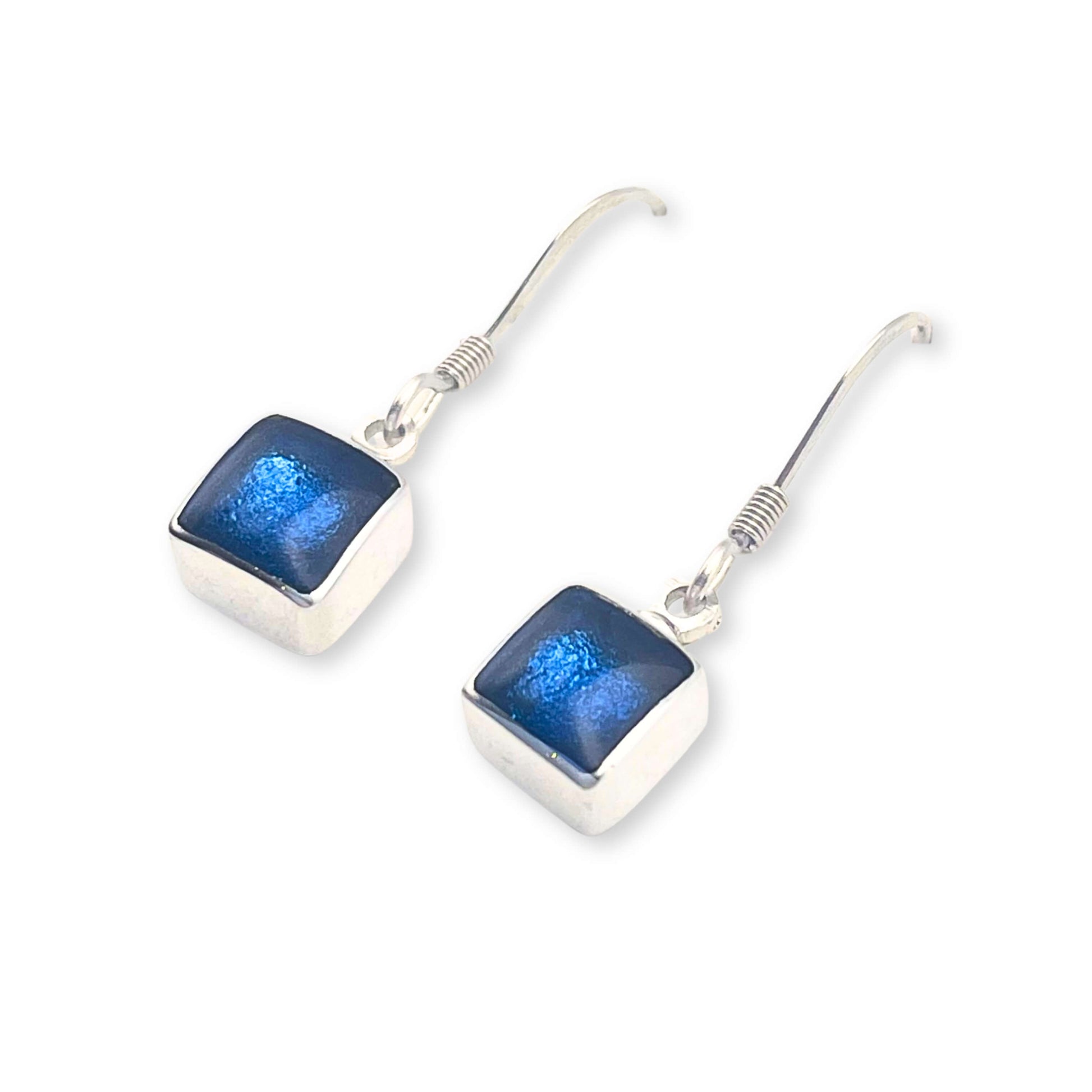 Navy Aluminium Squares Shiny Small Fish Hook Earrings