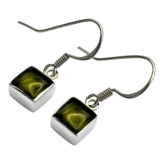 Pistachio Aluminium Squares Shiny Small Fish Hook Earrings | The Jewellery Stop