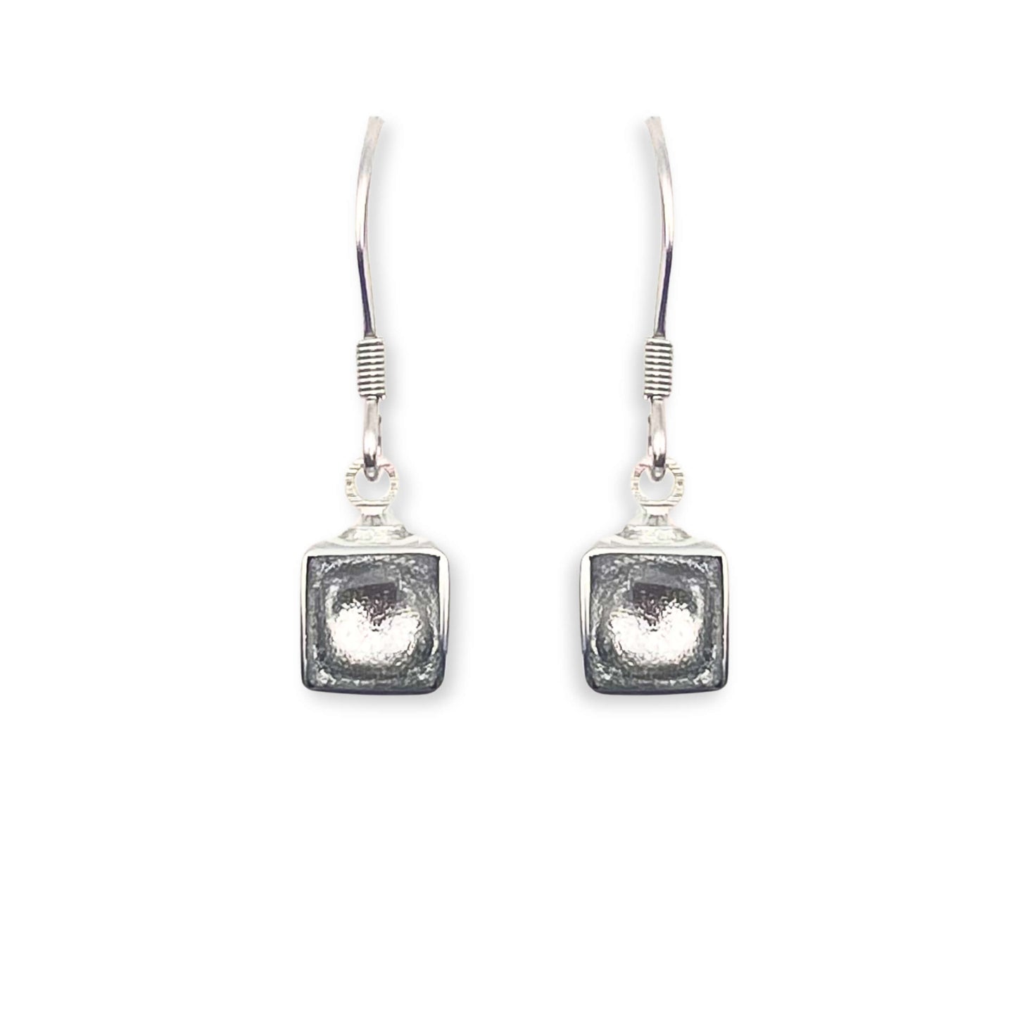 Silver Aluminium Squares Shiny Small Fish Hook Earrings