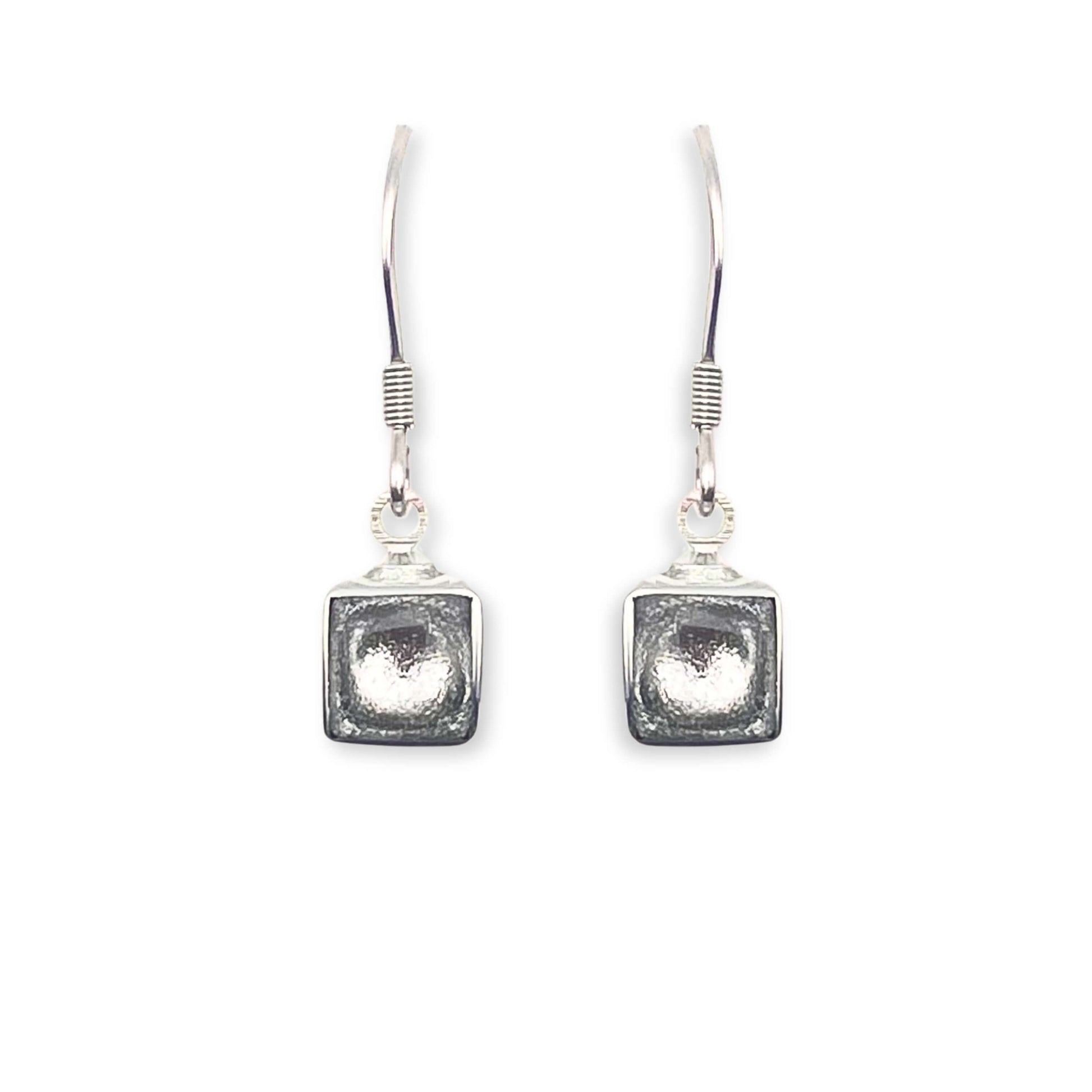 Silver Aluminium Squares Shiny Small Fish Hook Earrings