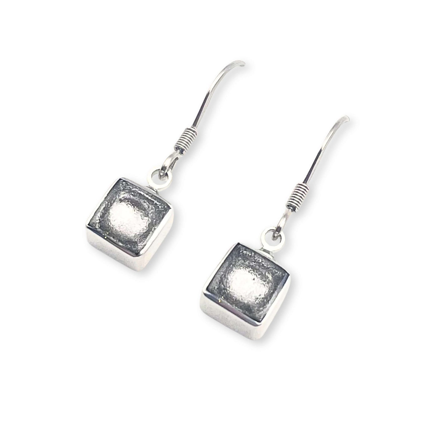 Silver Aluminium Squares Shiny Small Fish Hook Earrings