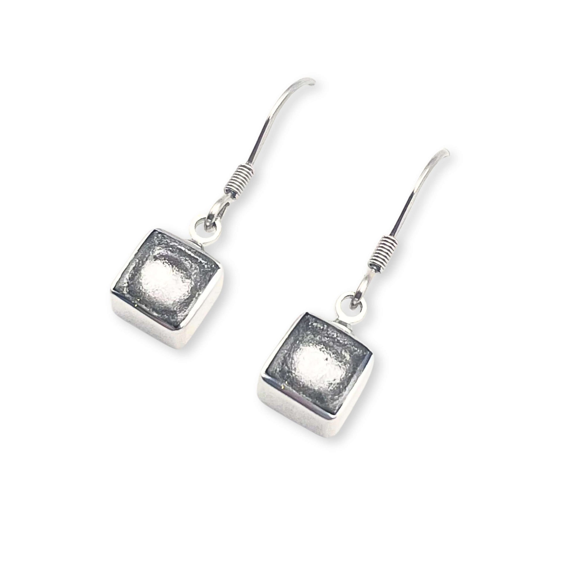 Silver Aluminium Squares Shiny Small Fish Hook Earrings