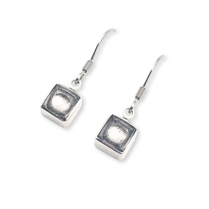 Silver Aluminium Squares Shiny Small Fish Hook Earrings