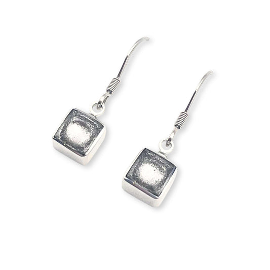 Silver Aluminium Squares Shiny Small Fish Hook Earrings