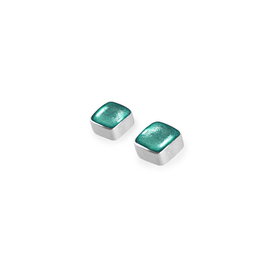 Aqua Aluminium Squares Shiny Small Stud Earrings
