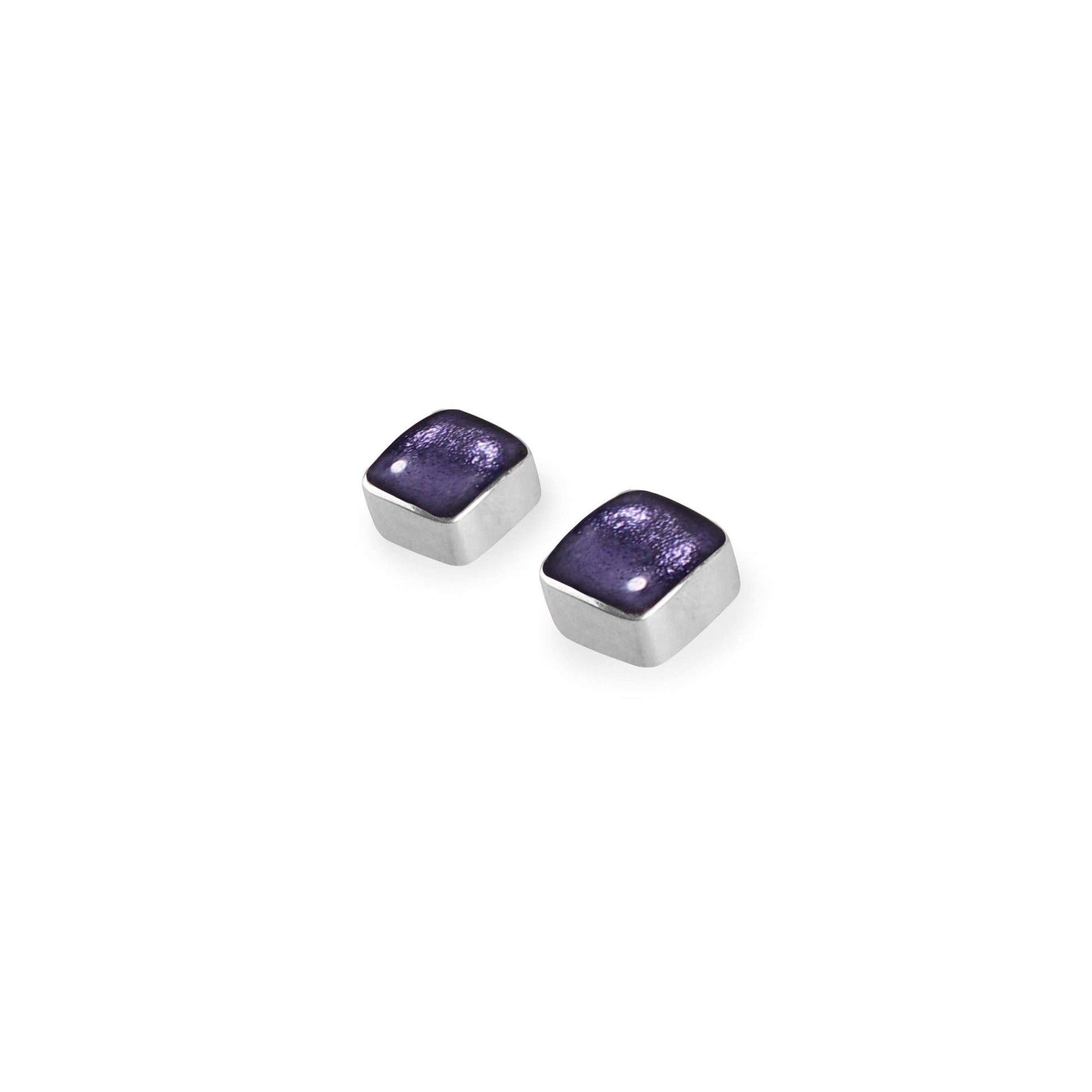 Lavender Aluminium Squares Shiny Small Stud Earrings | The Jewellery Stop