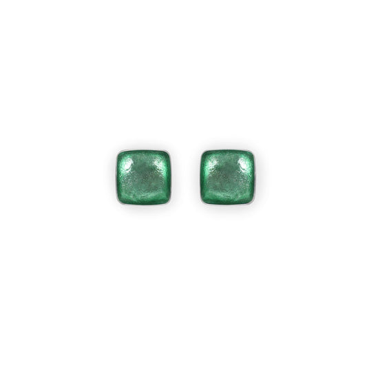 Mint Aluminium Squares Shiny Small Stud Earrings | The Jewellery Stop