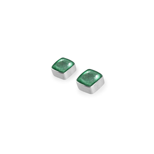 Mint Aluminium Squares Shiny Small Stud Earrings | The Jewellery Stop
