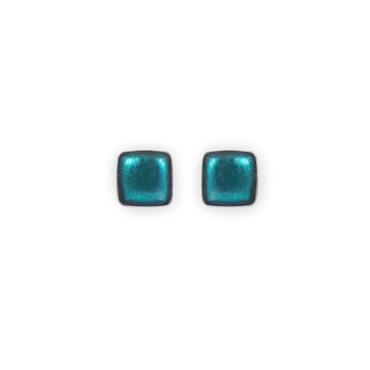 Verdigris Aluminium Squares Shiny Small Stud Earrings | The Jewellery Stop