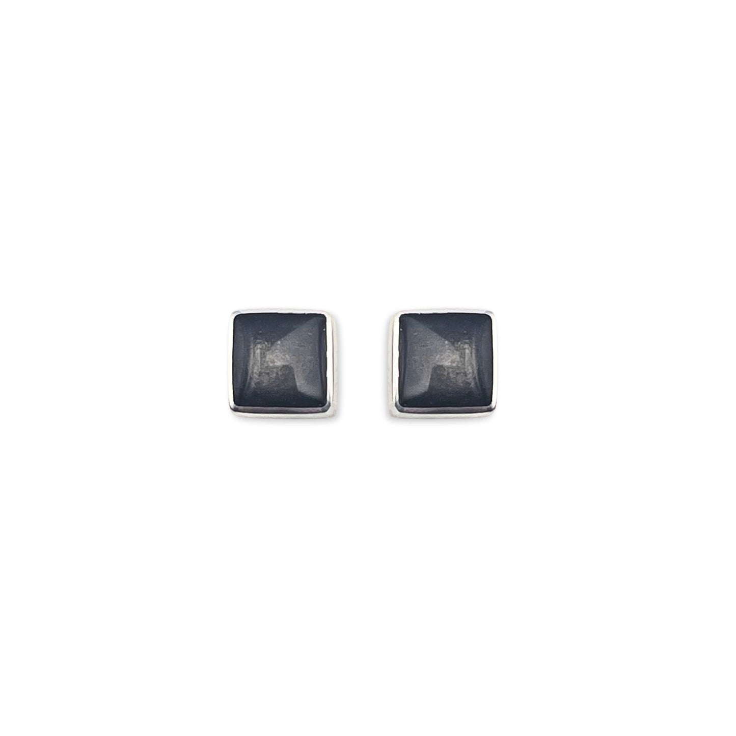 Black Aluminium Squares Shiny Small Stud Earrings