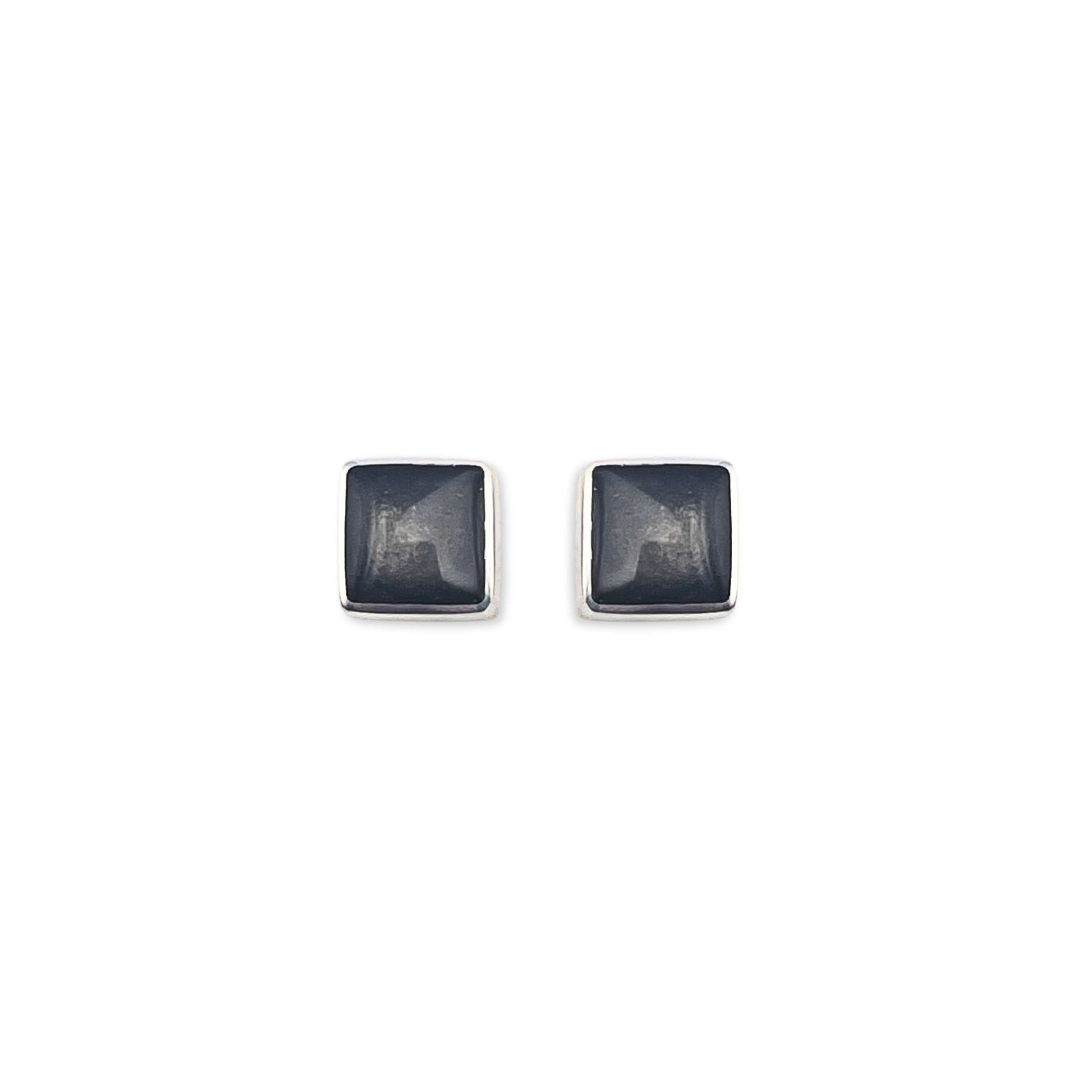 Black Aluminium Squares Shiny Small Stud Earrings