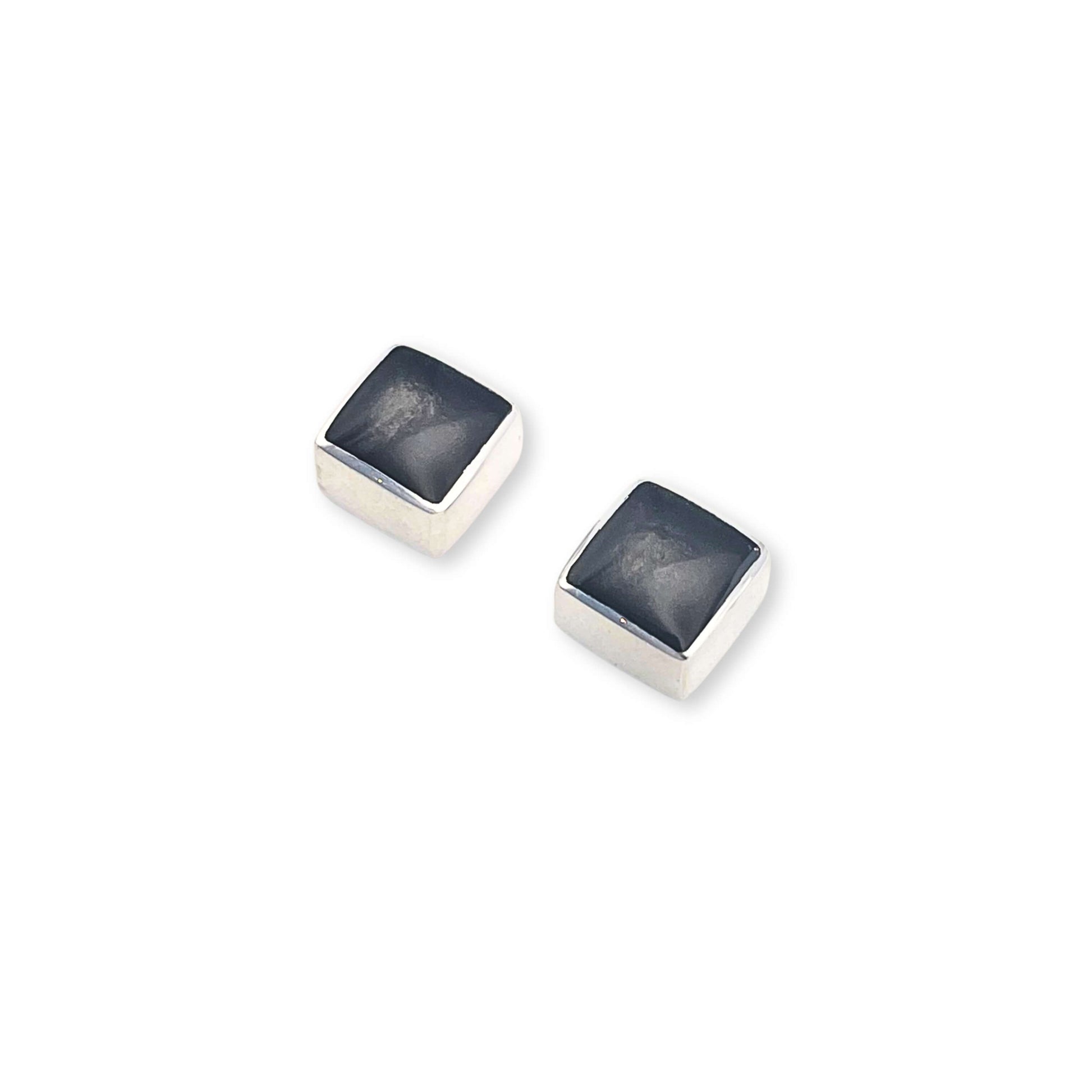 Black Aluminium Squares Shiny Small Stud Earrings