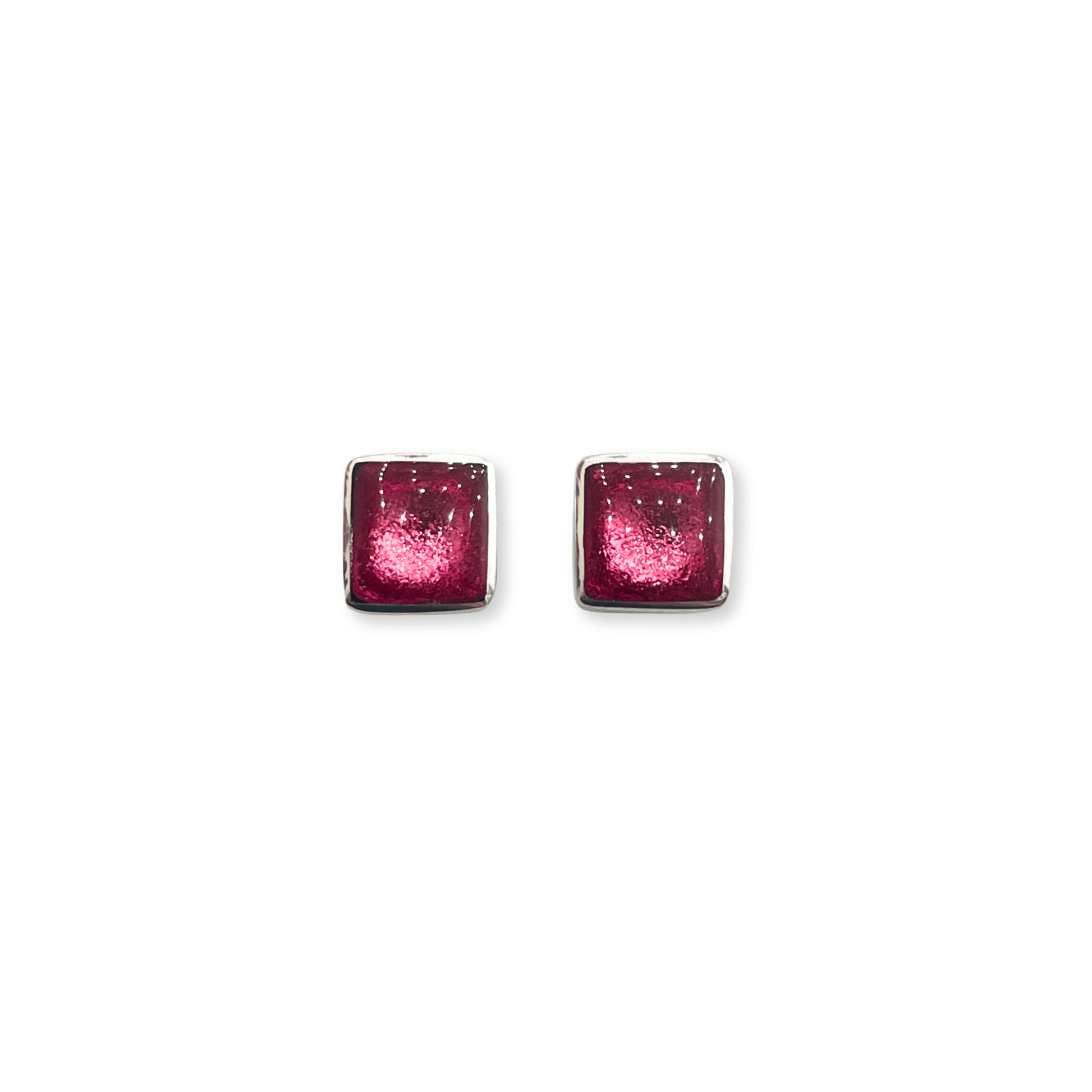 Flamingo Aluminium Squares Shiny Small Stud Earrings