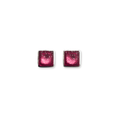 Flamingo Aluminium Squares Shiny Small Stud Earrings