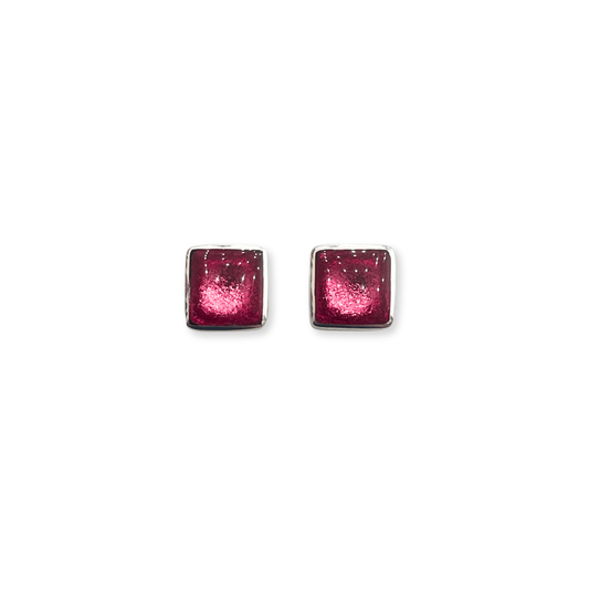 Flamingo Aluminium Squares Shiny Small Stud Earrings