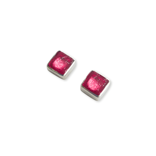 Flamingo Aluminium Squares Shiny Small Stud Earrings