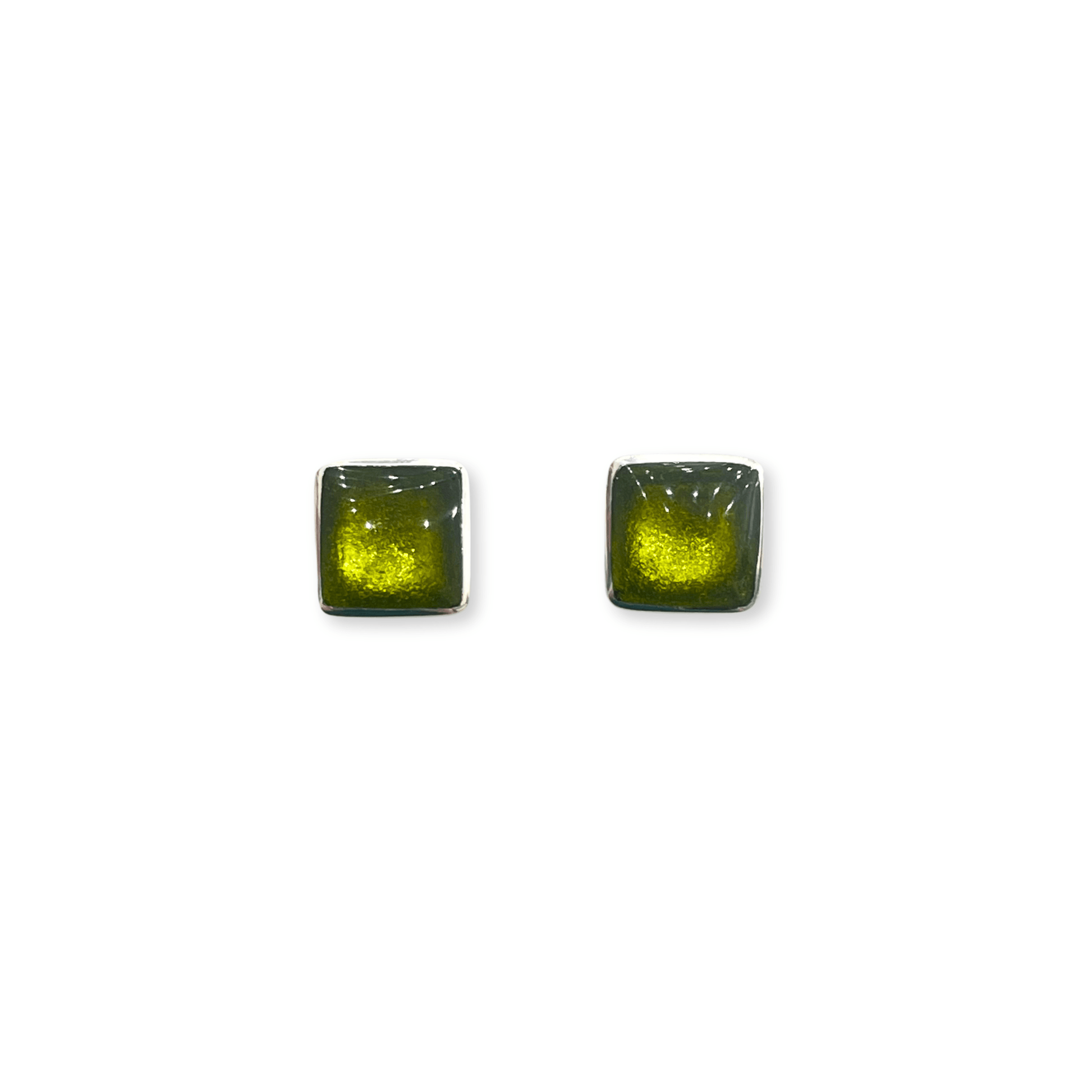 Lime Aluminium Squares Shiny Small Stud Earrings