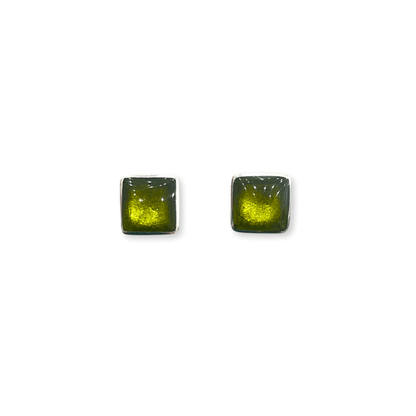Lime Aluminium Squares Shiny Small Stud Earrings
