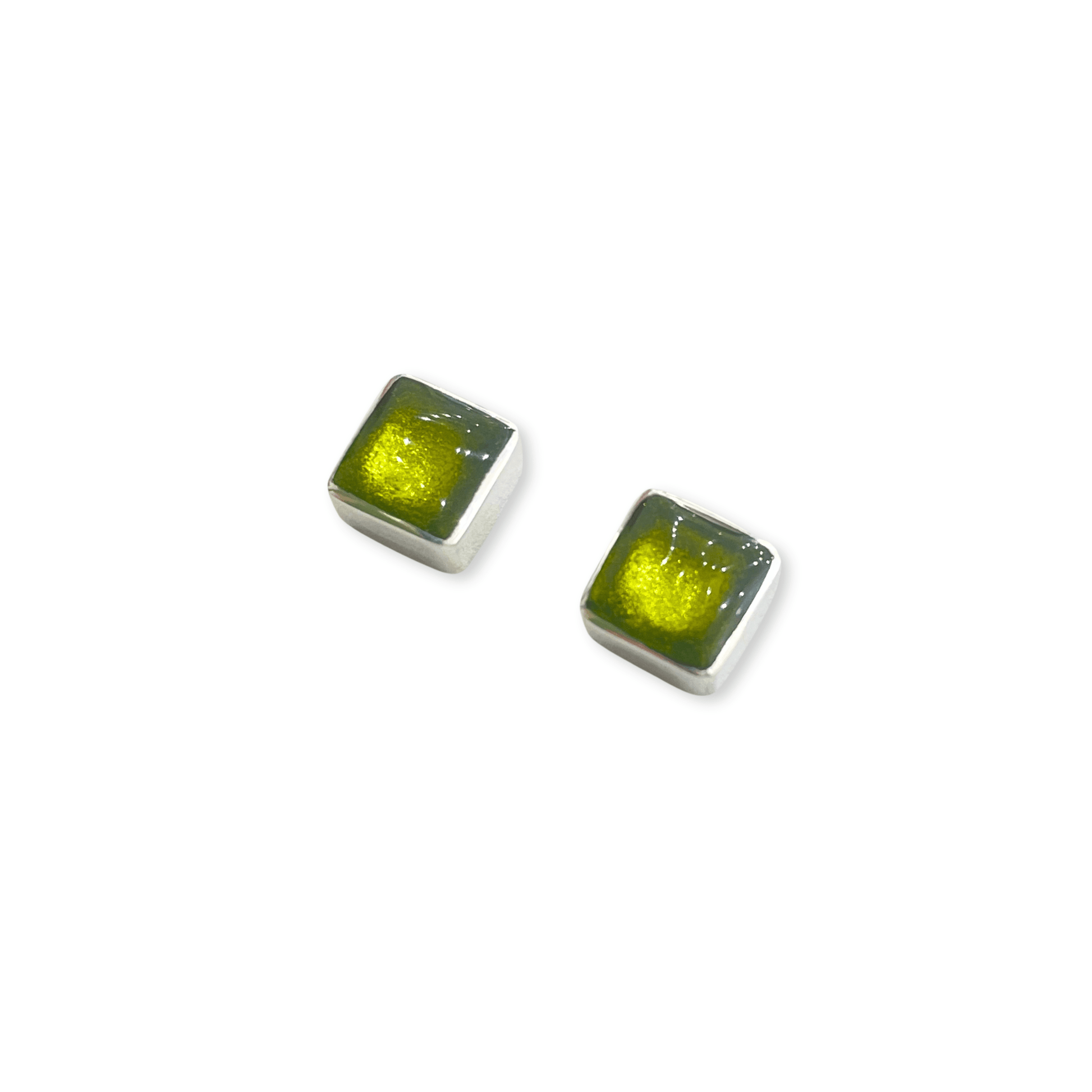 Lime Aluminium Squares Shiny Small Stud Earrings