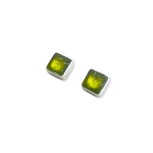 Lime Aluminium Squares Shiny Small Stud Earrings
