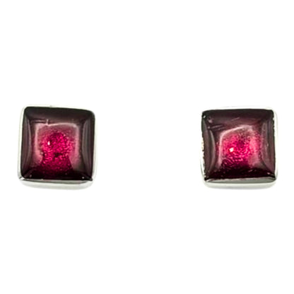 Peony Aluminium Squares Shiny Small Stud Earrings | The Jewellery Stop
