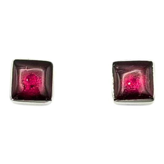 Peony Aluminium Squares Shiny Small Stud Earrings | The Jewellery Stop