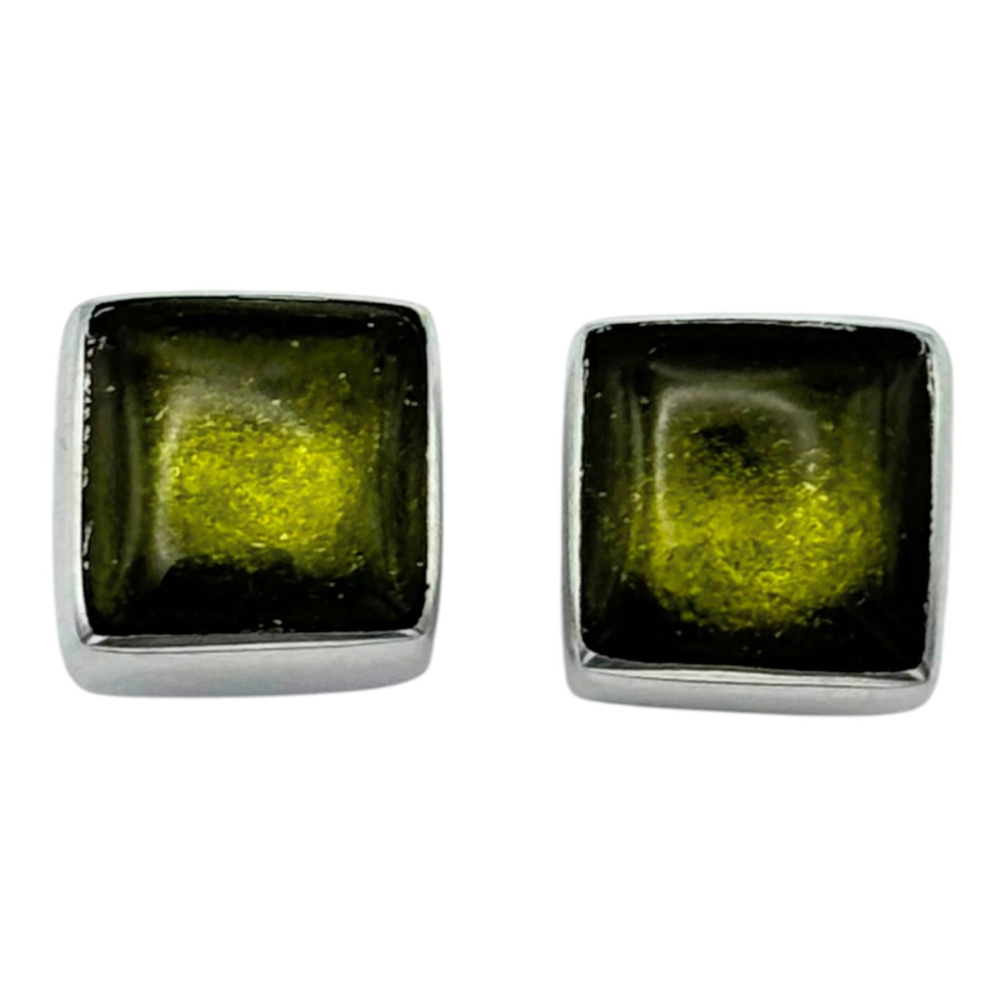 Pistachio Aluminium Squares Shiny Small Stud Earrings | The Jewellery Stop