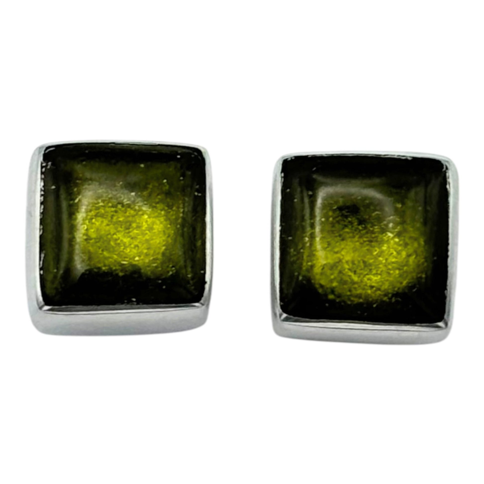 Pistachio Aluminium Squares Shiny Small Stud Earrings | The Jewellery Stop