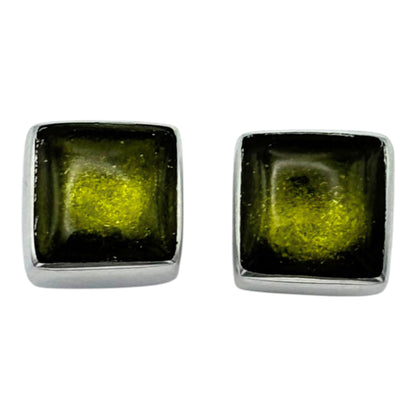 Pistachio Aluminium Squares Shiny Small Stud Earrings | The Jewellery Stop
