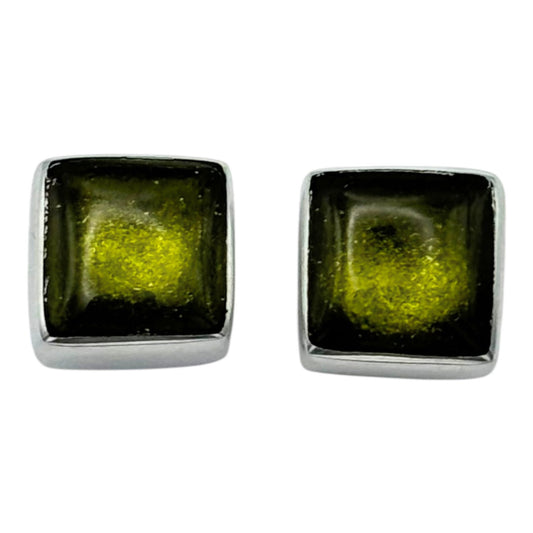 Pistachio Aluminium Squares Shiny Small Stud Earrings | The Jewellery Stop