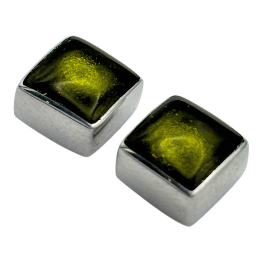 Pistachio Aluminium Squares Shiny Small Stud Earrings | The Jewellery Stop