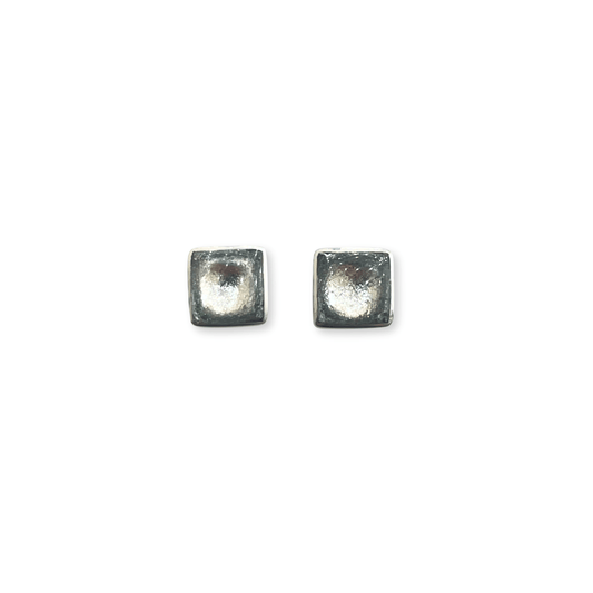 Silver Aluminium Squares Shiny Small Stud Earrings