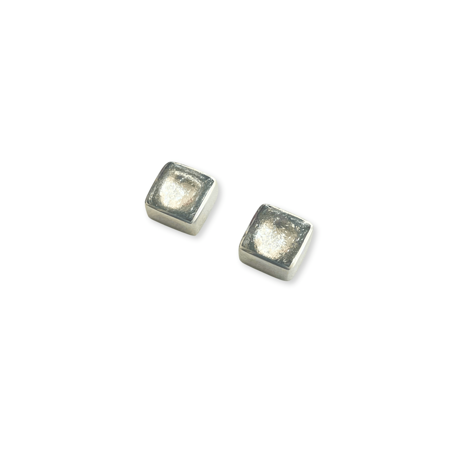 Silver Aluminium Squares Shiny Small Stud Earrings