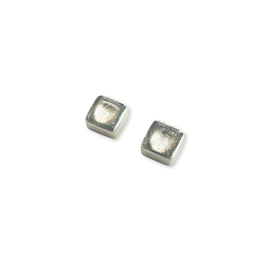 Silver Aluminium Squares Shiny Small Stud Earrings