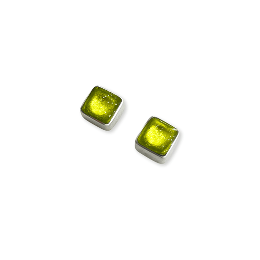 Citrus Aluminium Squares Shiny Small Stud Earrings