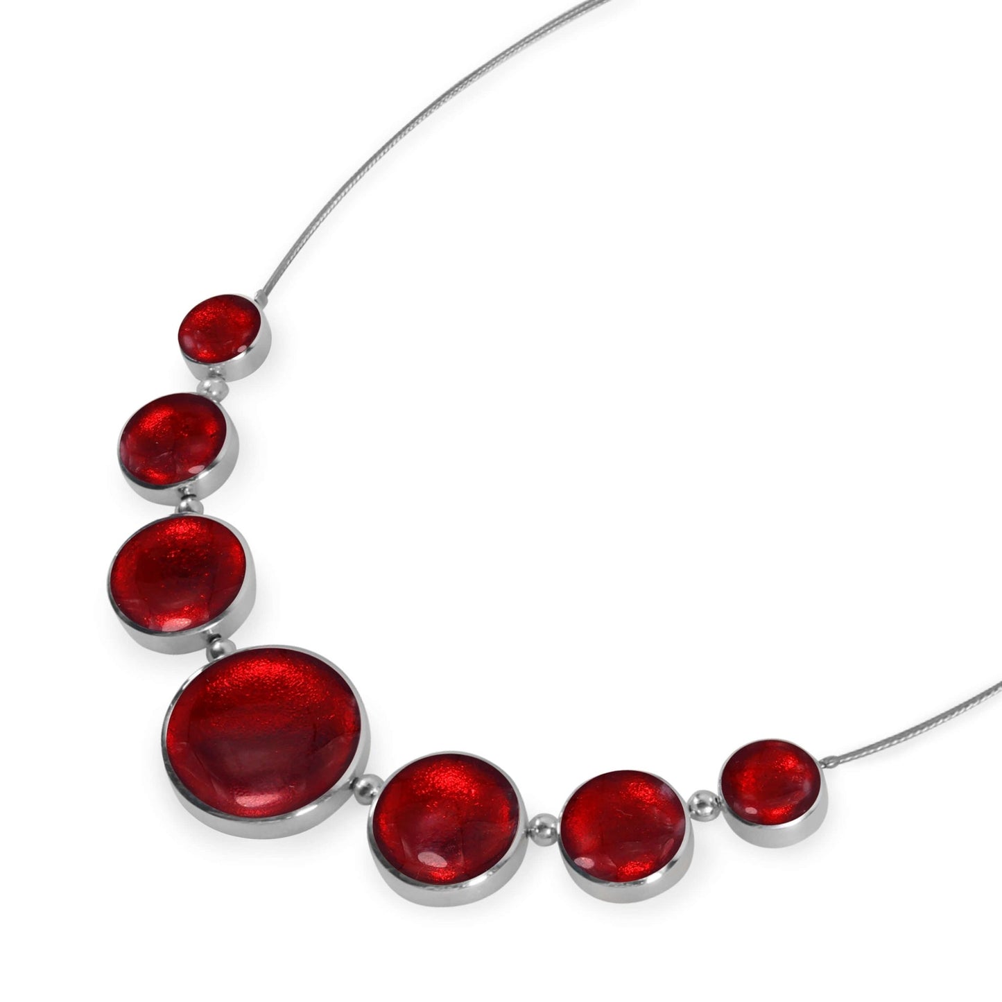 Red Aluminium Circles Shiny Classic Necklace | The Jewellery Stop