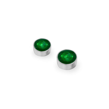 Emerald Aluminium Circles Shiny Small Stud Earrings | The Jewellery Stop