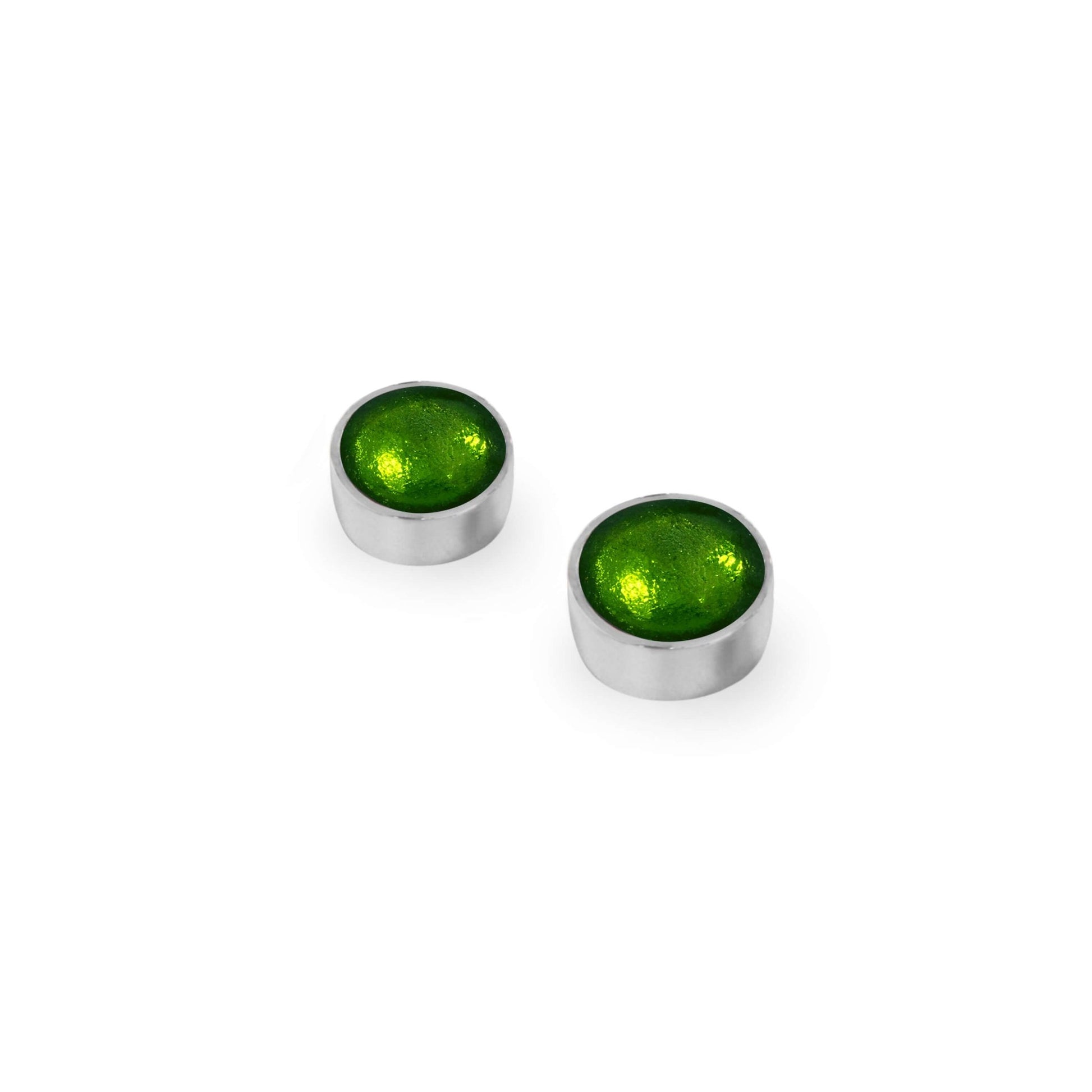 Green Aluminium Circles Shiny Small Stud Earrings | The Jewellery Stop