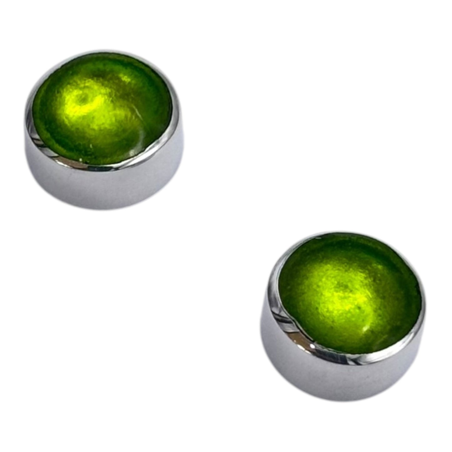 Lime Aluminium Circles Shiny Small Stud Earrings | The Jewellery Stop