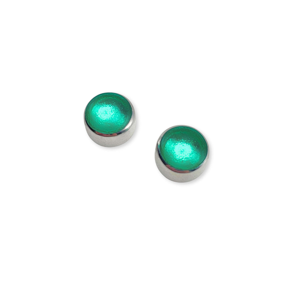 Mint Aluminium Circles Shiny Small Stud Earrings