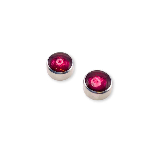 Pink Aluminium Circles Shiny Small Stud Earrings