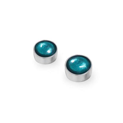 Verdigris Aluminium Circles Shiny Large Stud Earrings | The Jewellery Stop