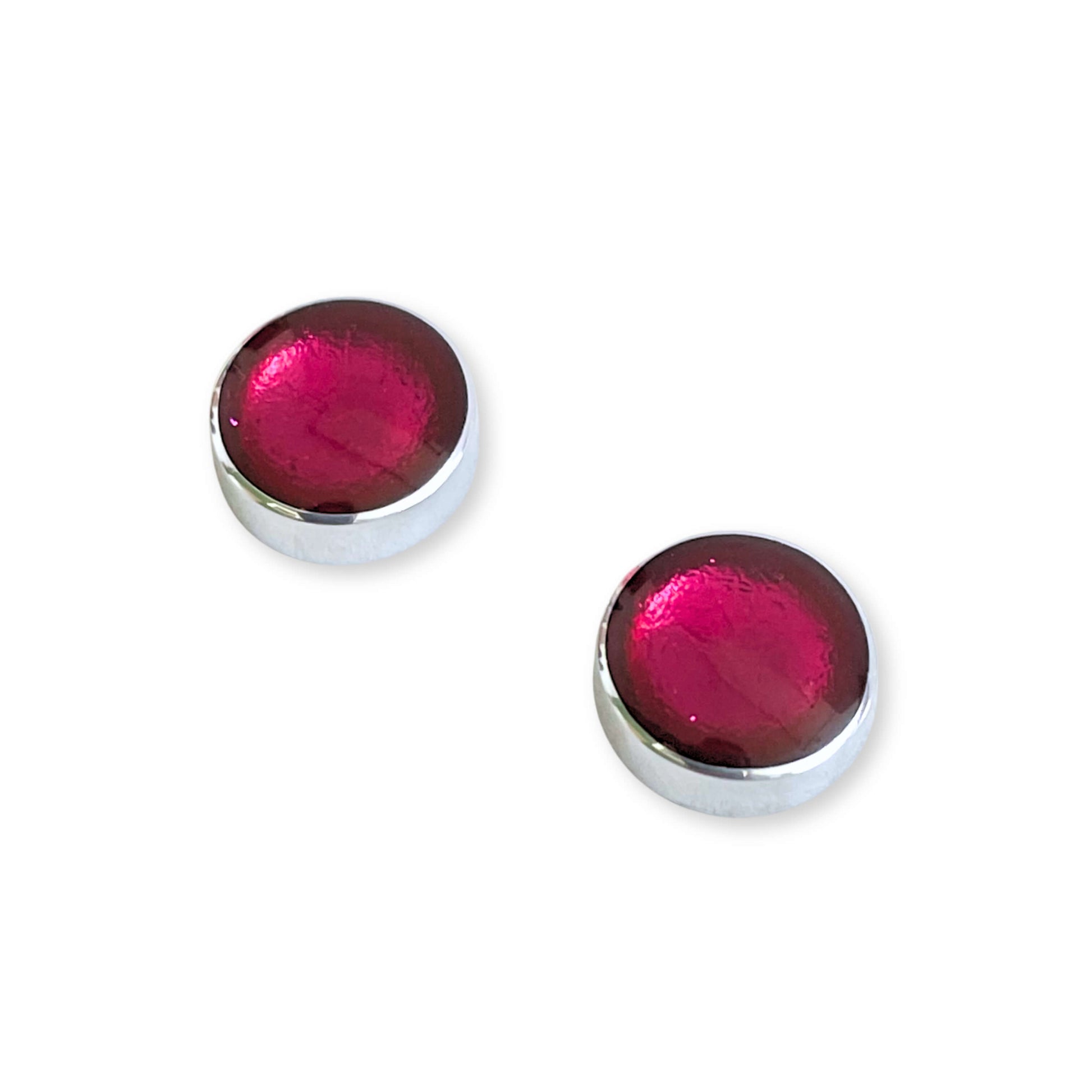 Pink Aluminium Circles Shiny Large Stud Earrings