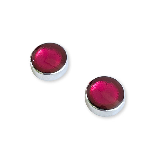Pink Aluminium Circles Shiny Large Stud Earrings