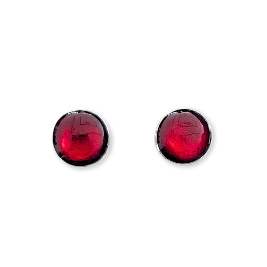 Red Aluminium Circles Shiny Large Stud Earrings